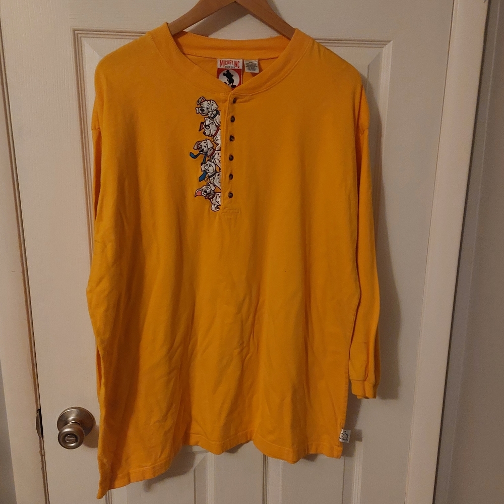 Vintage Mickey, Inc 101 Dalmations Yellow Henley Long Sleeve Shirt, XXL
